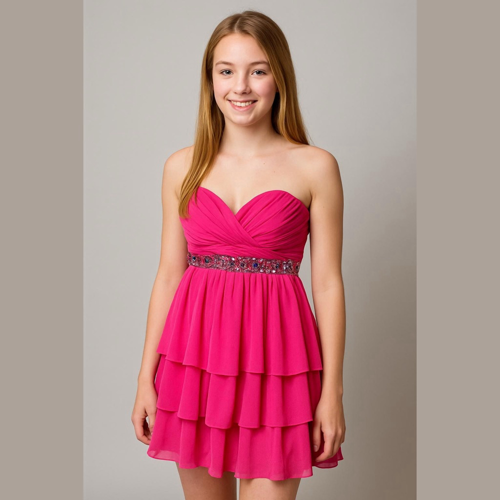 Jodi Kristopher Pink Strapless Beaded Dress Women's Size 1 - Picture 2 of 8